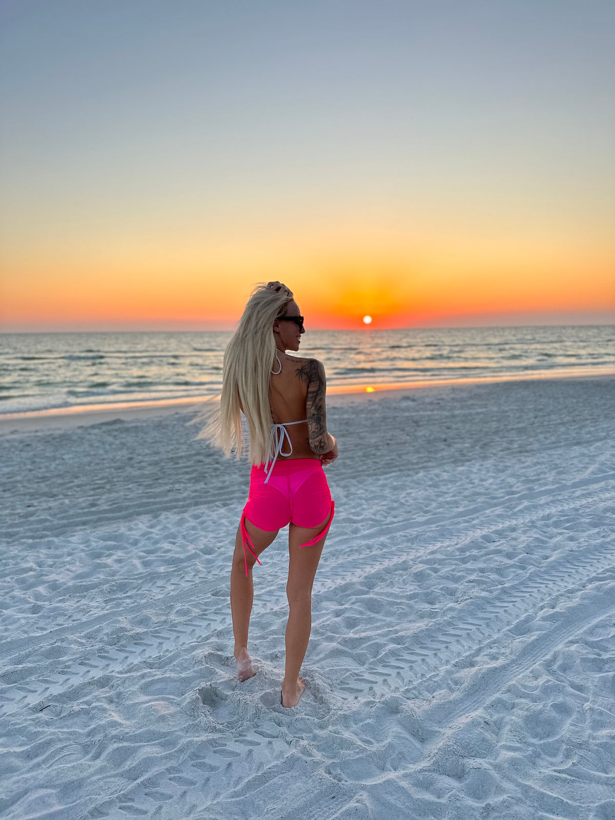 Summer Wave // Mesh Shorts - Pink - Model Back - Demon Bikini – An Online Bikini Store in USA